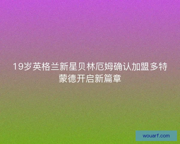 19岁英格兰新星贝林厄姆确认加盟多特蒙德开启新篇章